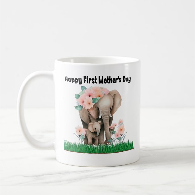 Söt elefant från lycklig första mor-dagen kaffemugg (Vänster)