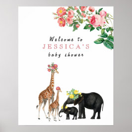 Söt Elefant & Giraff Baby Shower Välkomstskylt Poster