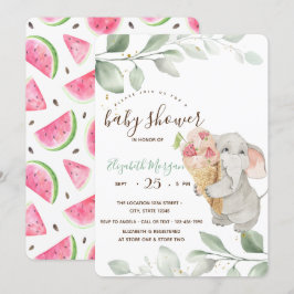 Söt Elefant Glass Vattenmelon Baby Shower Inbjudningar