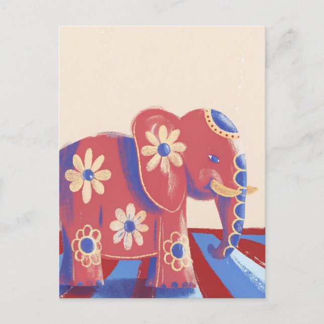 Söt elefant gratulationer pastellfärger vykort (Framsida)