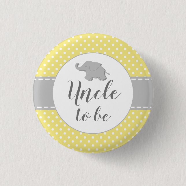 Söt elefant gul baby shower blir farbror knapp (Framsida)