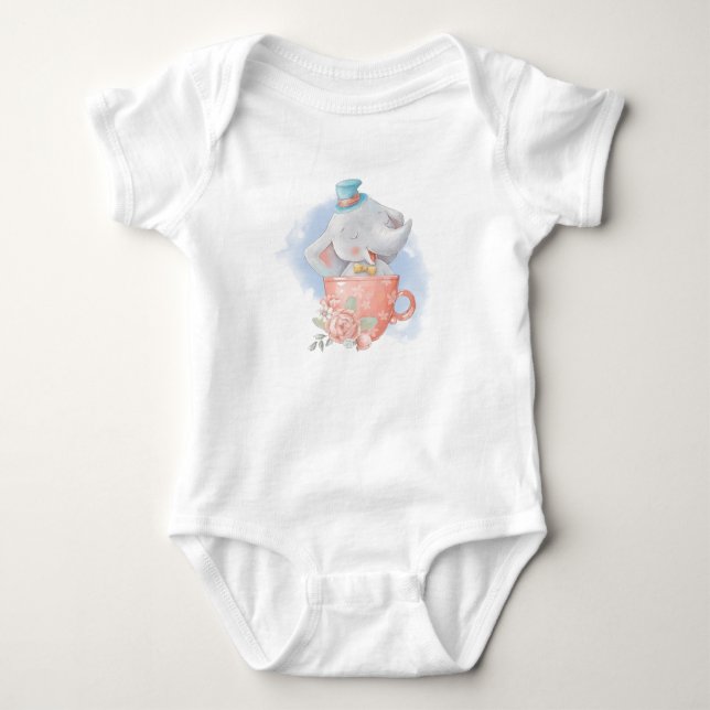Söt elefant i kopp sublimering t shirt (Framsida)