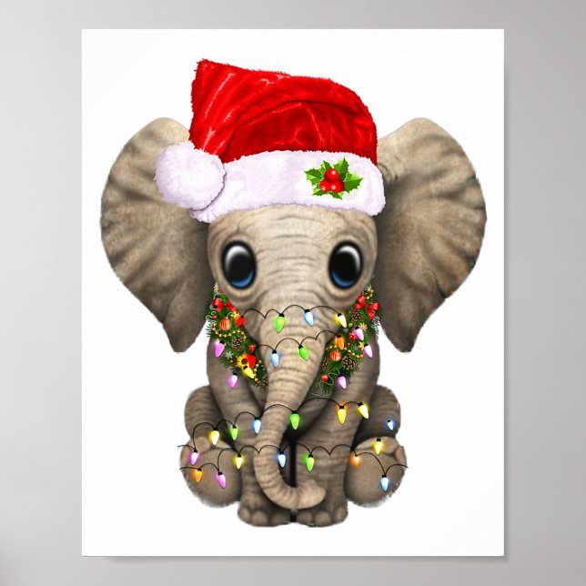Söt Elefant Julbelysning Rolig Elefant Älskare Poster (Framsidan)