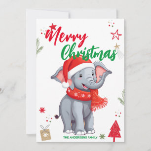 Söt elefant julgran Höjdnamn för familjen Julkort