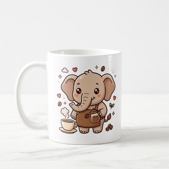 Söt Elefant Kaffe Förkläde Mugg (Vänster)