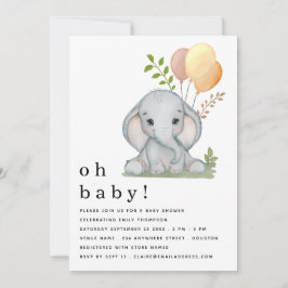 Söt Elefant Könsneutrala Baby Shower Inbjudningar