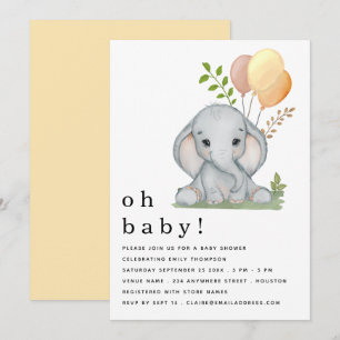 Söt Elefant Könsneutrala Baby Shower Inbjudningar