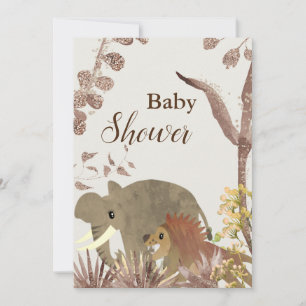 Söt Elefant, Lejon & Blommig Konst Bebis Shower Inbjudningar