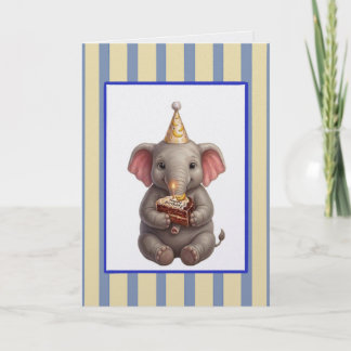 Söt elefant med banan chokladtårta födelsedag  kort