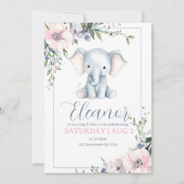 Söt Elefant med Blommor Födelsedagsinbjudan Inbjudningar