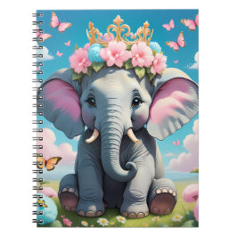 Söt elefant med en blomkrona anteckningsbok