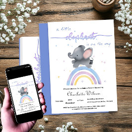 Söt elefant med färgglad regnbåge baby shower inbjudningar