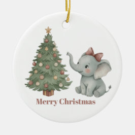 Söt elefant med julgransprydnad keramik