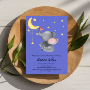 Söt Elefant Med Liten Fjäril Baby Shower Inbjudningar