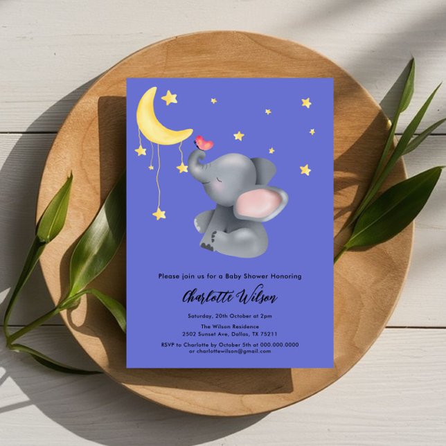 Söt Elefant Med Liten Fjäril Baby Shower Inbjudningar (Skapare uppladdad)