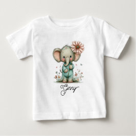 Söt Elefant med Vildblomma T Shirt