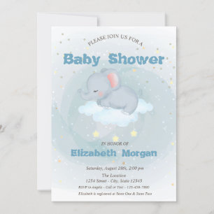 Söt Elefant, Moln, Stjärnor Baby Shower Inbjudan