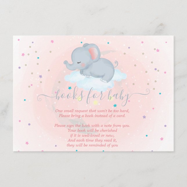 Söt elefant, Moln, Stjärnor Baby Shower Tilläggskort (Framsida)