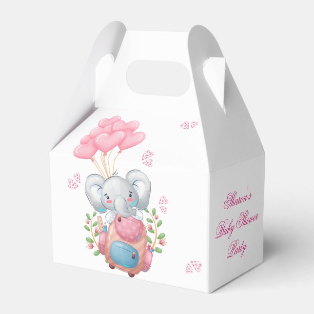 Söt Elefant och Ballong Baby Shower Förmånslåda Presentaskar (Framsidan Sidan)
