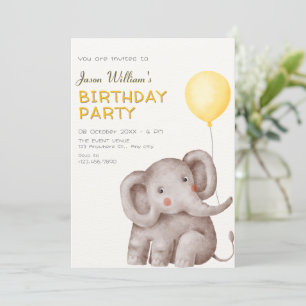 Söt elefant och ballong födelsedag inbjudningar