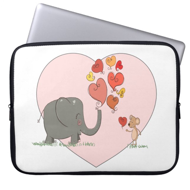 Söt elefant- och musvalentinvektor kärlek laptop fodral (Framsidan)