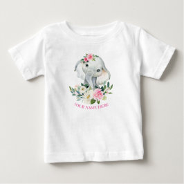 Söt elefant och rosa blommor 1-års födelsedag t shirt