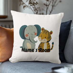 Söt Elefant- och Tigerbarnkammarsillustration Kudde