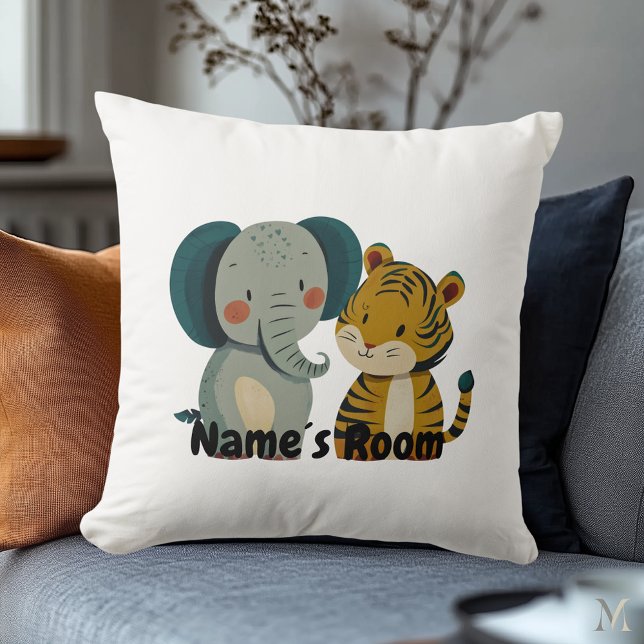Söt Elefant- och Tigerbarnkammarsillustration Kudde (Skapare uppladdad)