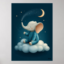 Söt elefant på moln för barnkammare vid läggdags poster