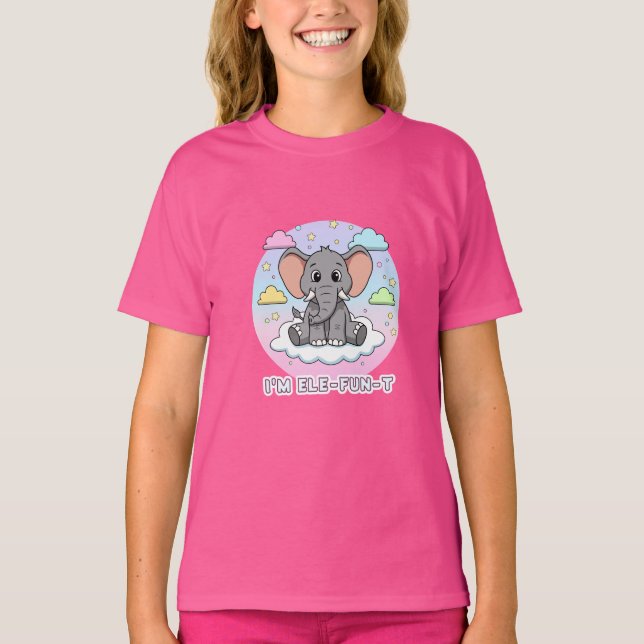 Söt elefant på moln - Jag är Ele-Fun-tig pun T Shirt (Framsida)