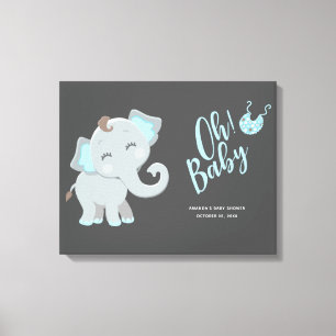 Söt Elefant Pojke Baby Shower Canvastryck