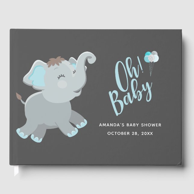 Söt Elefant Pojke Baby Shower Gästböcker (Framsida)