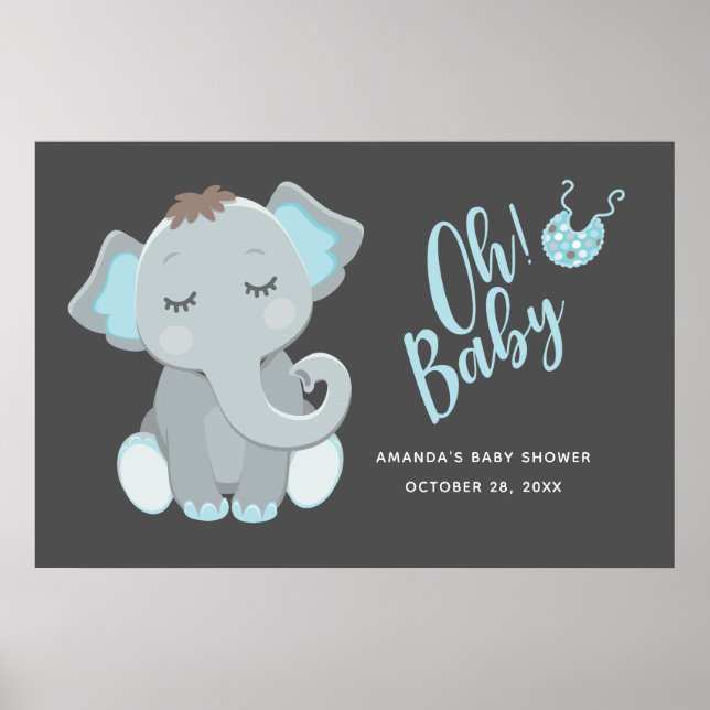 Söt Elefant Pojke Baby Shower Poster (Framsidan)