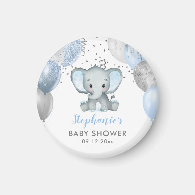 Söt Elefant Pojke Ballonger Baby Shower Magnet (Framsidan)