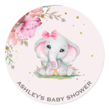 Söt Elefant Rosa Blommig Baby Shower