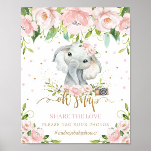 Söt Elefant Rosa Blommig Oj Snapp Dela Kärleken Poster