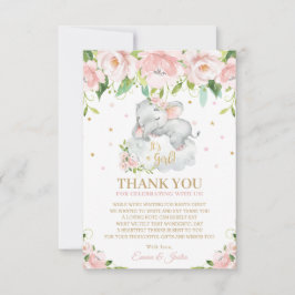 Söt Elefant Rosa Blush Blommig Baby Shower Tack Kort