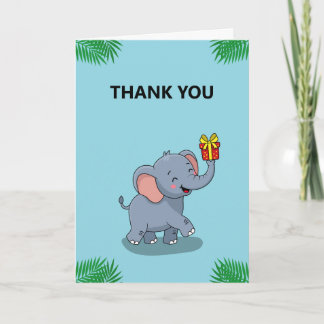 Söt elefant som bär en present tack kort