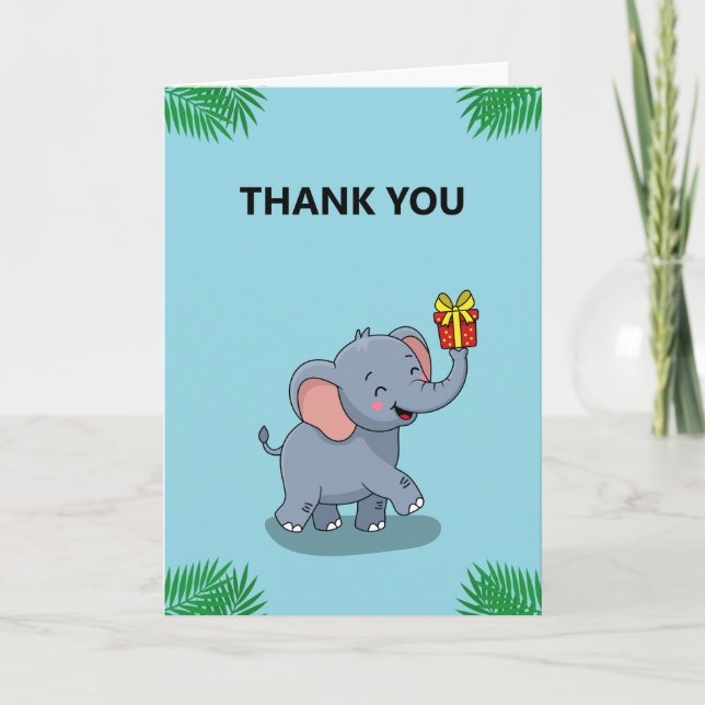 Söt elefant som bär en present tack kort (Framsida)