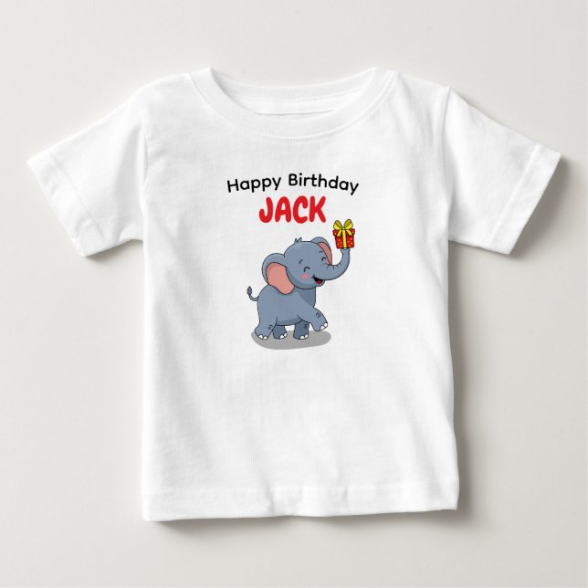 Söt elefant som bär present t shirt (Framsida)