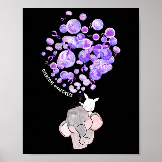 Söt Elefant som Spränger Lila Ballonger Overdos Me Poster (Framsidan)