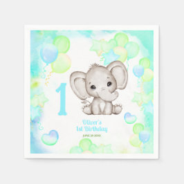 Söt Elefant Sommar Färgrik Pojke 1-årsdag Pappersservett