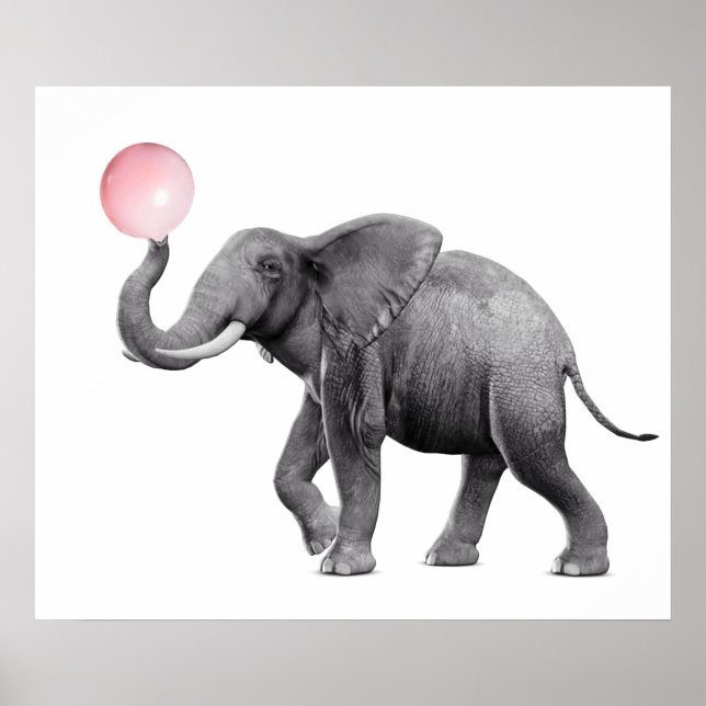 Söt Elefant Svart Vitt Bubble Gum Barnkammare Barn Poster (Framsidan)