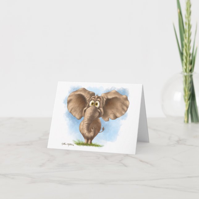 Söt Elefant Tecknad Film Kort (Framsida)