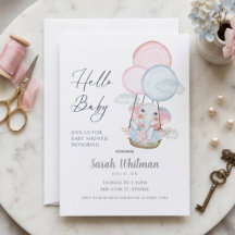Söt Elefant Varmluftsballong Baby Shower