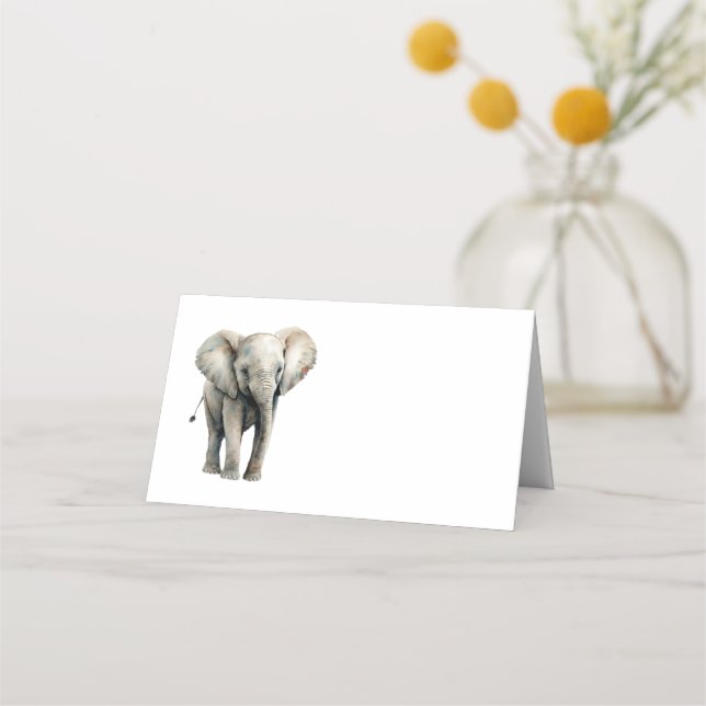 Söt Elefant Vattenfärg Platskort Placeringskort (Framsida)