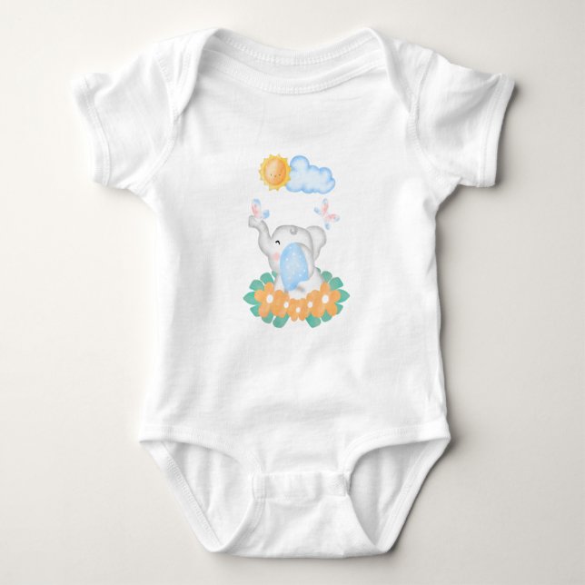 Söt elefantbaby med orange blommor t shirt (Framsida)