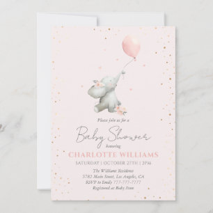Söt elefantballong rosa guld flicka baby shower inbjudningar