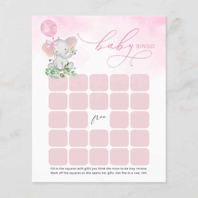 Söt Elefantbingo Baby Shower-spelkort (Framsida)