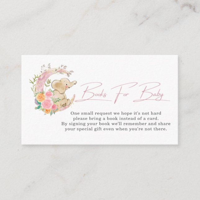 Söt elefantblomma mån baby shower bokbegäran tilläggskort (Framsida)